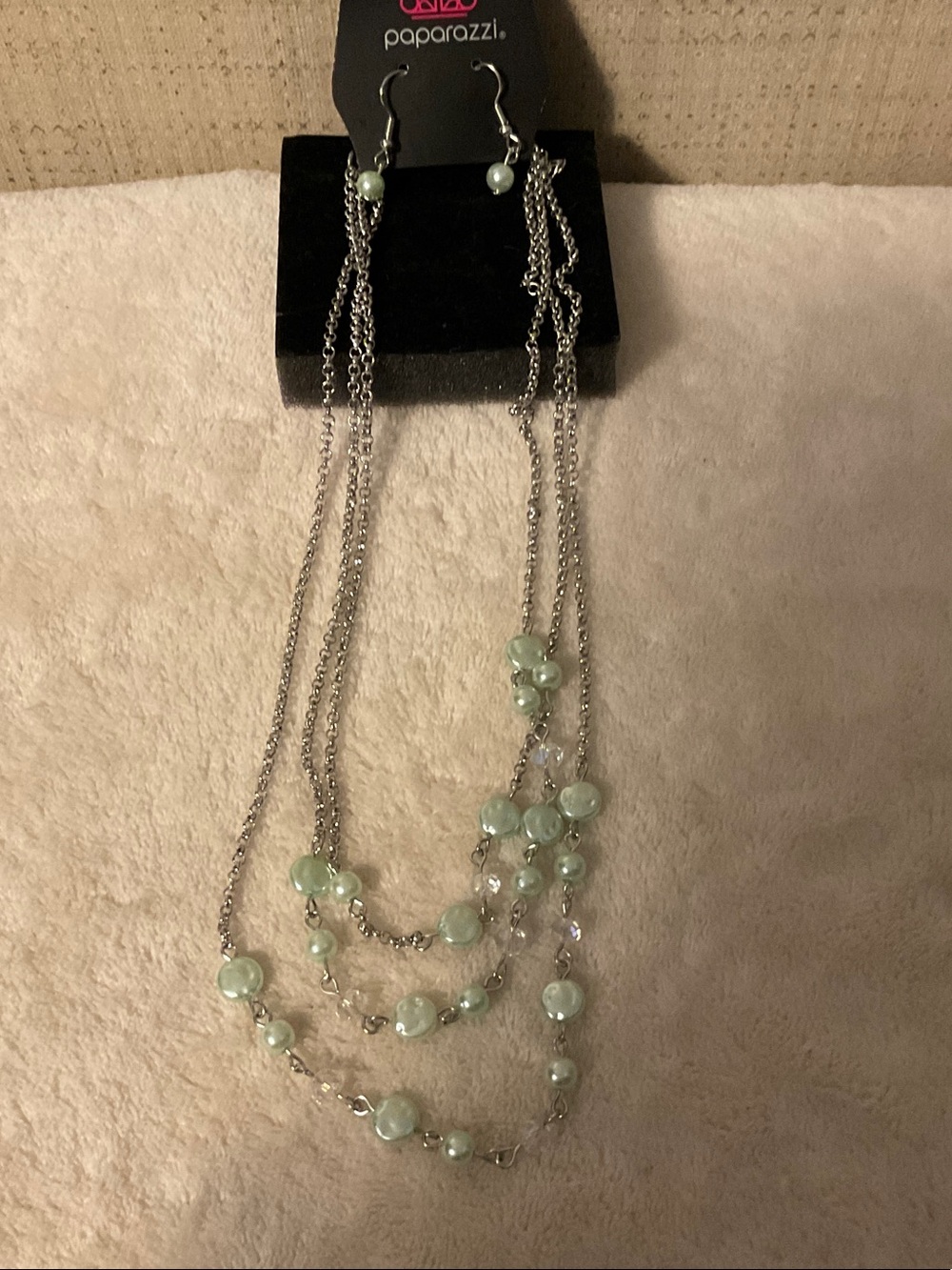 paparazzi Silver Multi-Strand Mint Pearl Accent Necklace